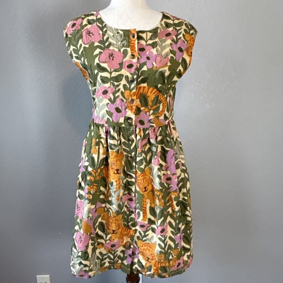 Princess Highway Button A-Line Dress Size 6 Tiger Jungle Organic Cotton Pocket - Picture 2 of 11